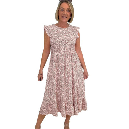 Damen luftiges Maxikleid mit Rüschen und floralem Design EB