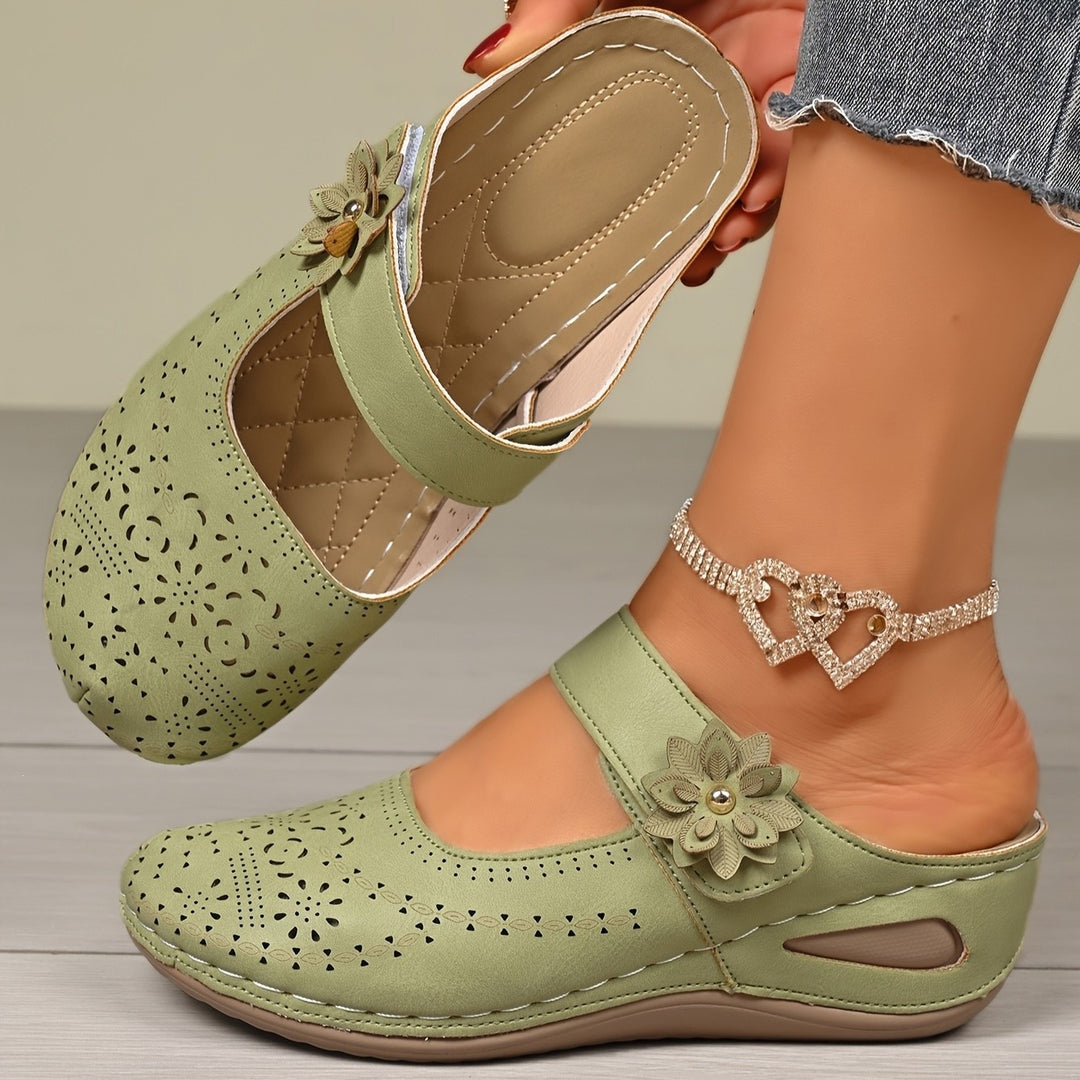 Damen Komfortable Clogs mit floralem Cut-Out-Design und rutschfester Sohle EB