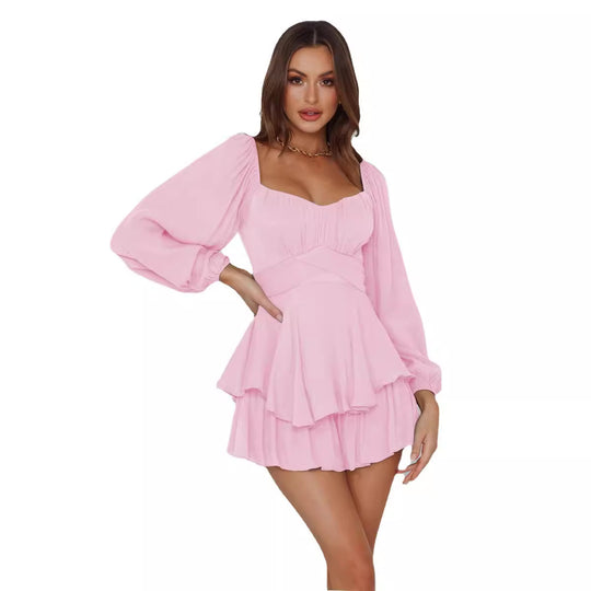 Damen Romantisches Minikleid mit Puffärmeln und verspieltem Schnitt EB