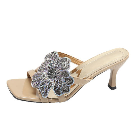 Damen elegante Sandalen mit funkelndem Blumen-Design und komfortablem Absatz EB
