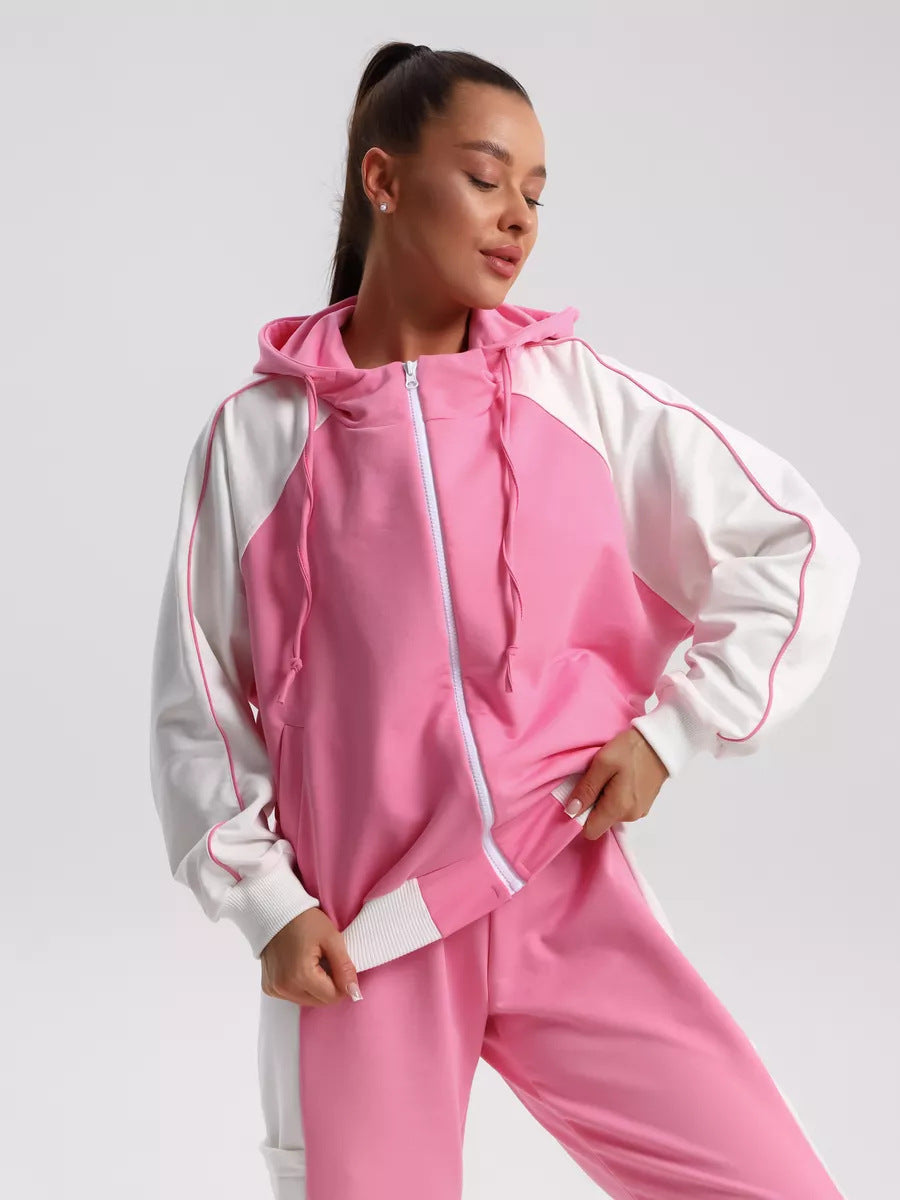 Damen modische Sportjacke mit hohem Kragen und dezentem Farbkontrast EB