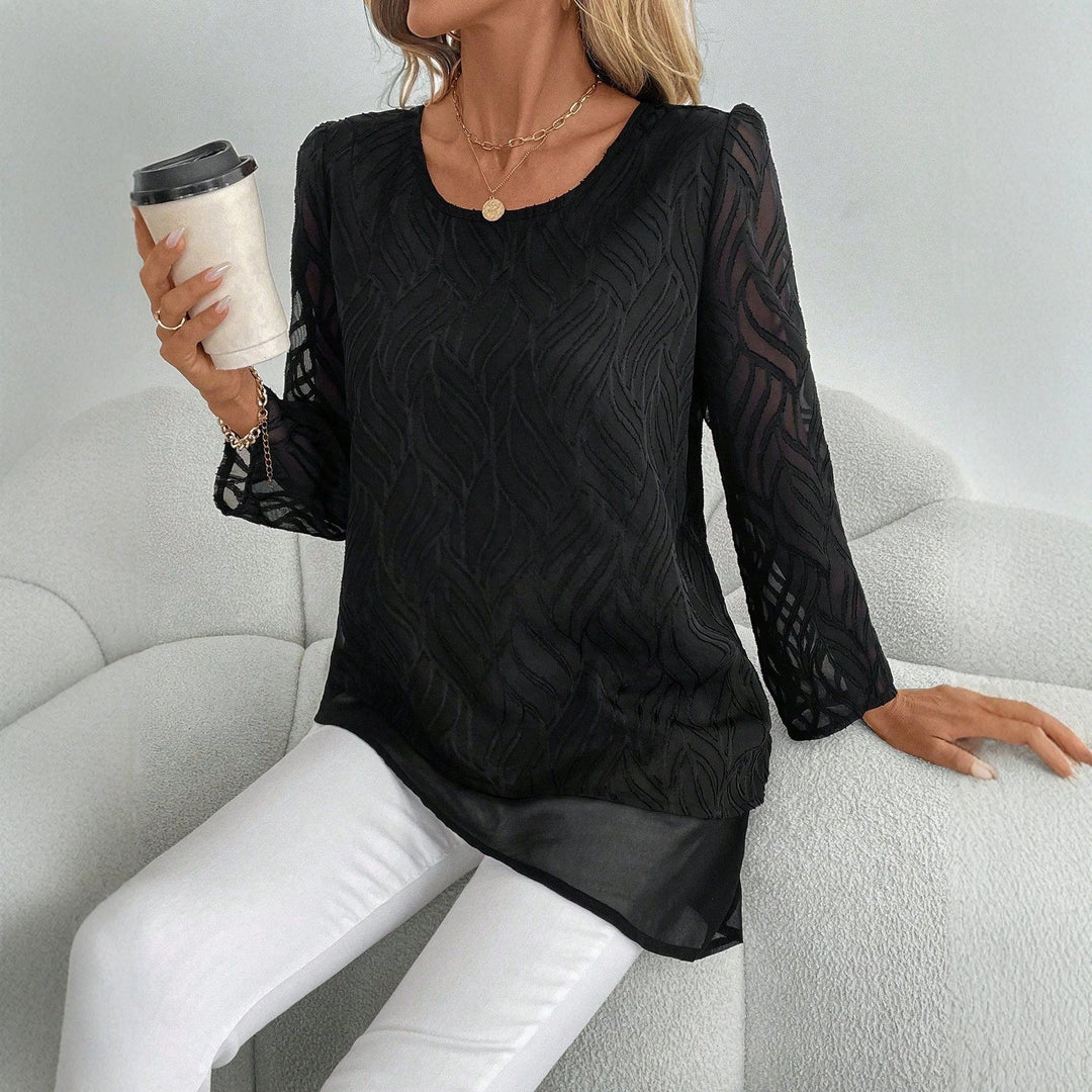 Damen Elegantes Transparente Bluse mit Wellenmuster EB