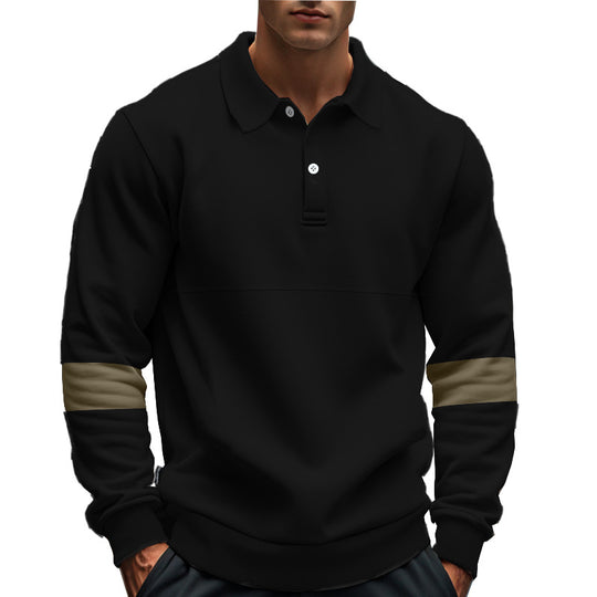 Herren modischer Langarmpullover mit poloartigen Details und kontrastierenden Ärmelbündchen EB