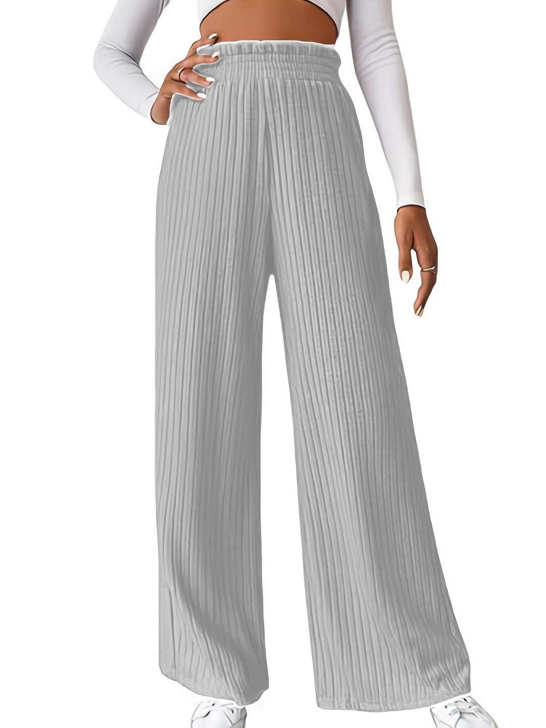 Damen weite Plisseehose mit hohem Bund und elastischem Taillenband EB