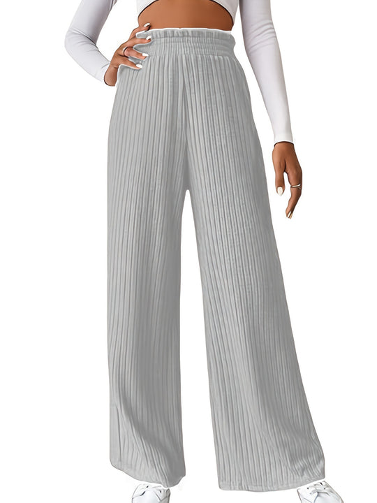 Damen weite Plisseehose mit hohem Bund und elastischem Taillenband EB