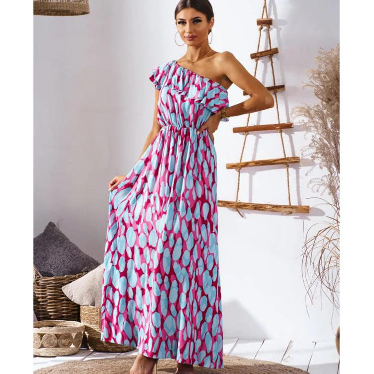 Damen Maxikleid mit asymmetrischem Träger und raffinierter Rüsche EB