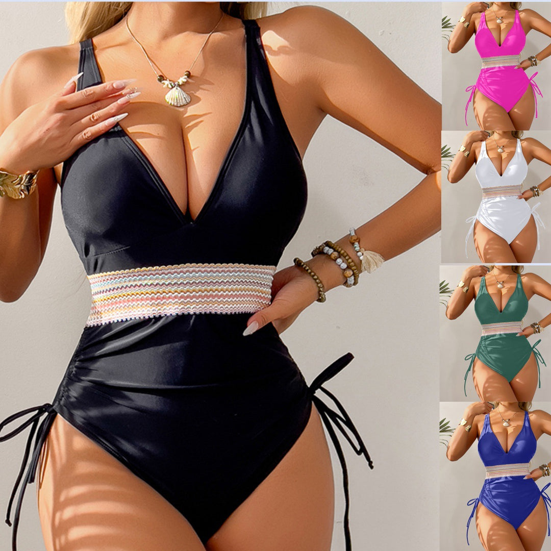 Damen Hochgeschnittener Bikini mit verstellbaren Bindebändern EB