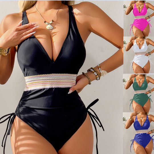 Damen Hochgeschnittener Bikini mit verstellbaren Bindebändern EB