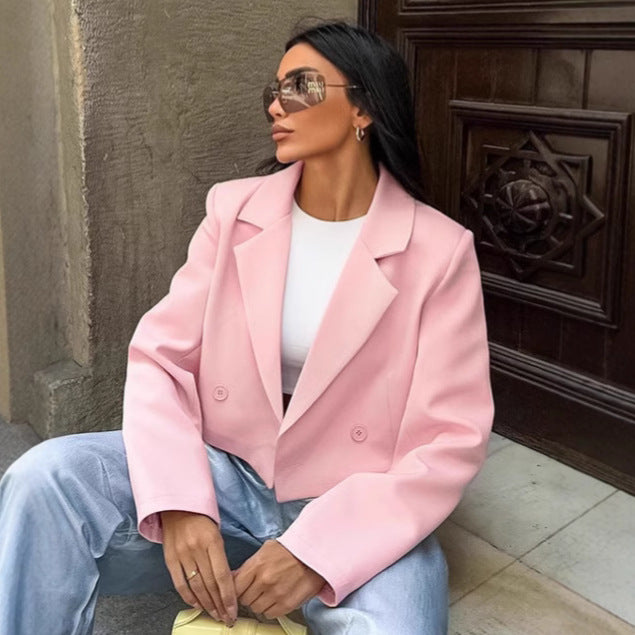 Damen Cropped Blazerjacke mit oversized Ärmeln und Detailknöpfen EB