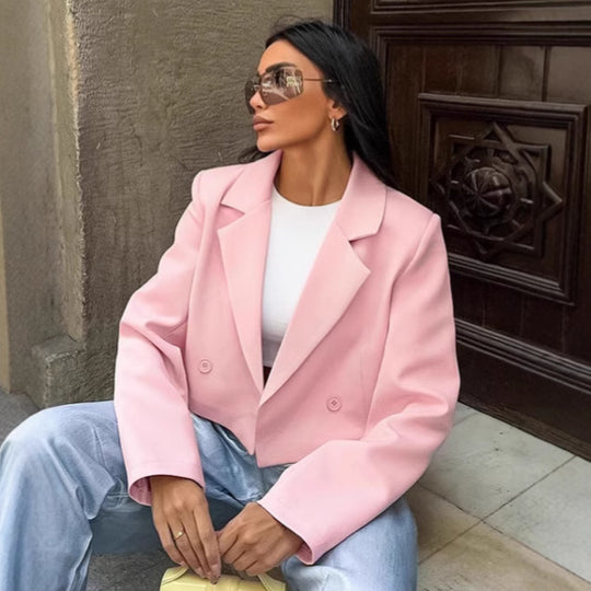 Damen Cropped Blazerjacke mit oversized Ärmeln und Detailknöpfen EB