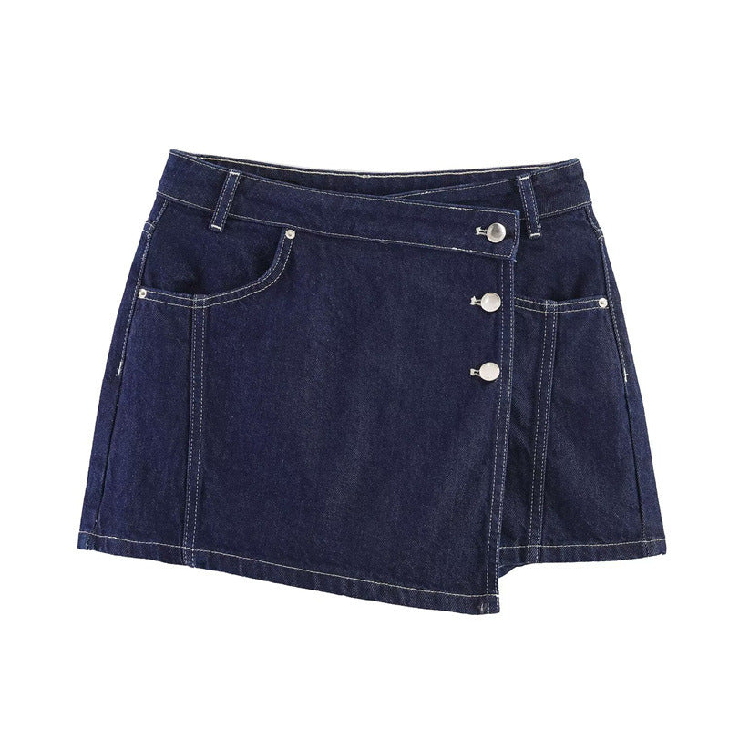 Damen Denim-Minirock im asymmetrischen Schnitt mit dekorativen Knöpfen EB