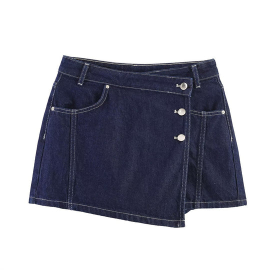 Damen Denim-Minirock im asymmetrischen Schnitt mit dekorativen Knöpfen EB