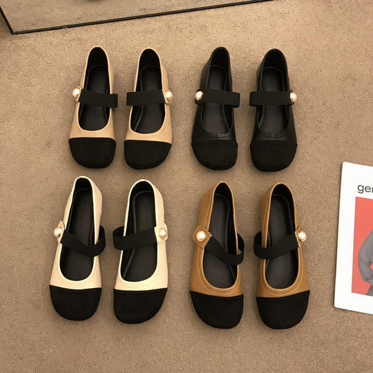 Damen Elegante Ballerina-Schuhe mit Perlenverzierung und bequemen Riemen EB