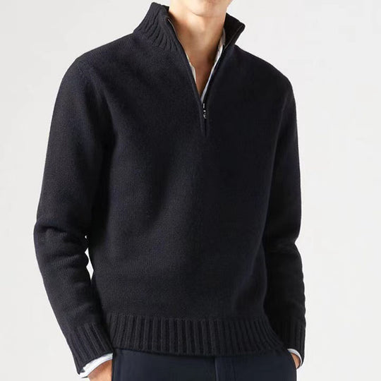 Herren Pullover mit hohem Kragen und modernem Reißverschluss EB