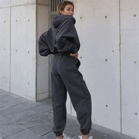 Damen nan oversized Freizeitanzug mit Kapuze und hoher Taille EB