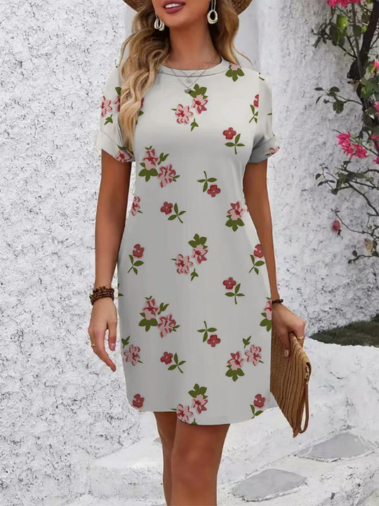 Damen lässiges Kurzarmkleid mit modernem Hahnentrittmuster und bequemer Passform EB