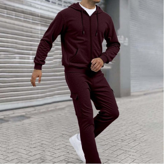 Herren nan athletischer Zip-Sweatset mit Cargo-Jogginghose, ergonomischen Nähten und gerippten Bündchen EB
