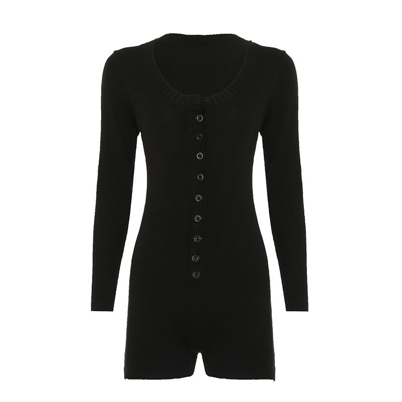 Damen nan figurbetontes Feinstrick-Minikleid mit durchgehender Knopfleiste, U-Boot-Ausschnitt und verlängerten Rippbündchen EB