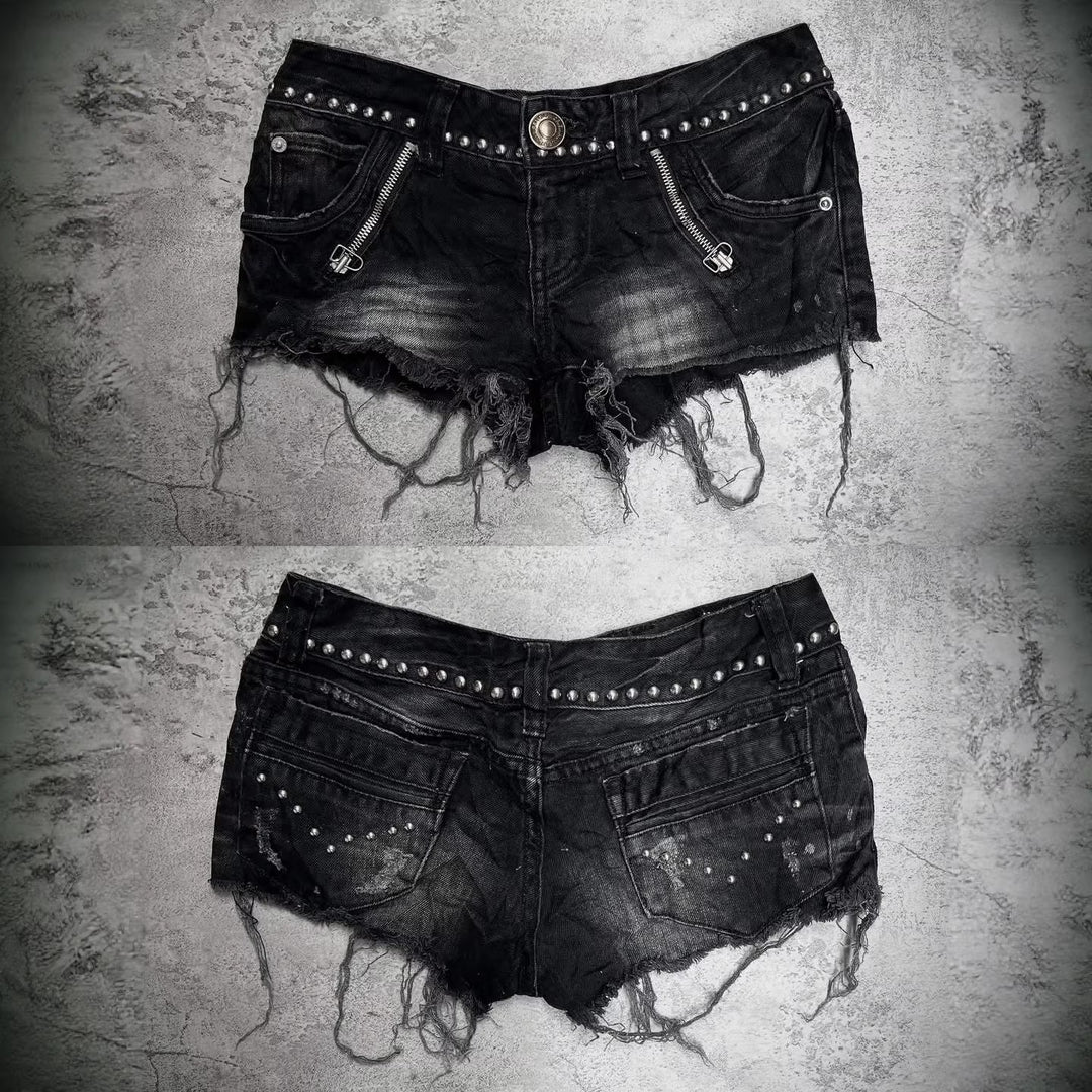 Damen Modische Destroyed Denim-Shorts mit Nieten EB