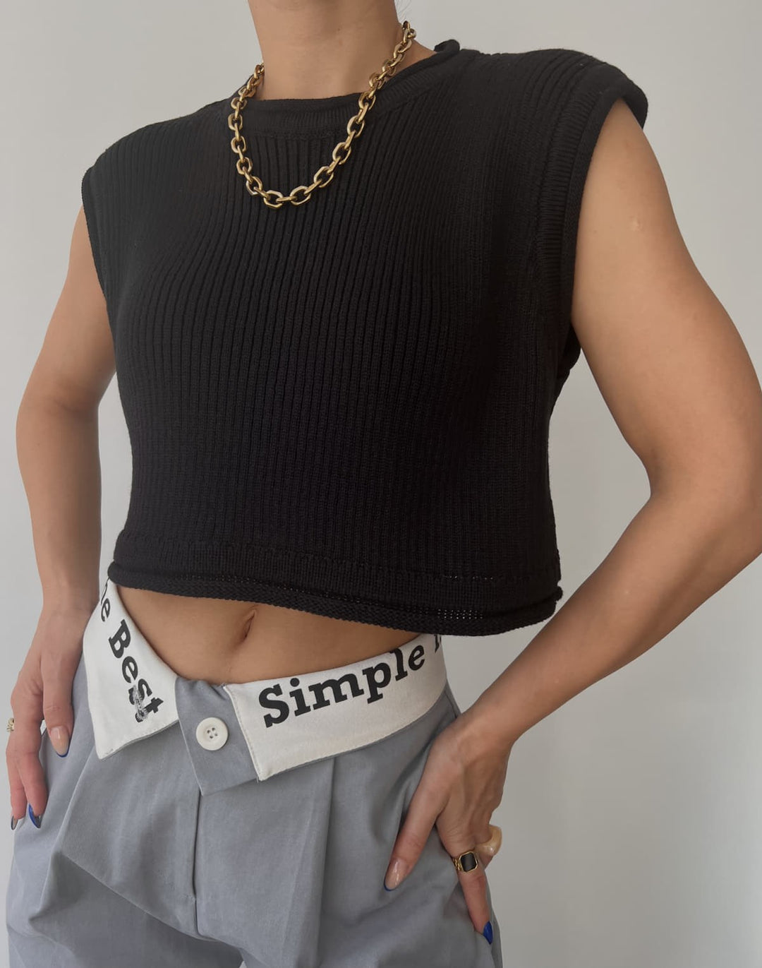 Damen cropped Rippenoberteil mit lässigem Look EB