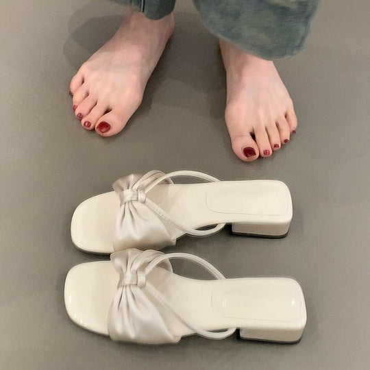 Damen elegante Riemchen-Pantoletten mit modischem Knoten-Design EB
