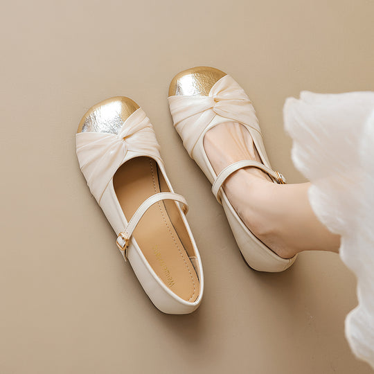 Damen Ballerinas mit schimmerndem Metalleffekt und elegantem Riemchen EB