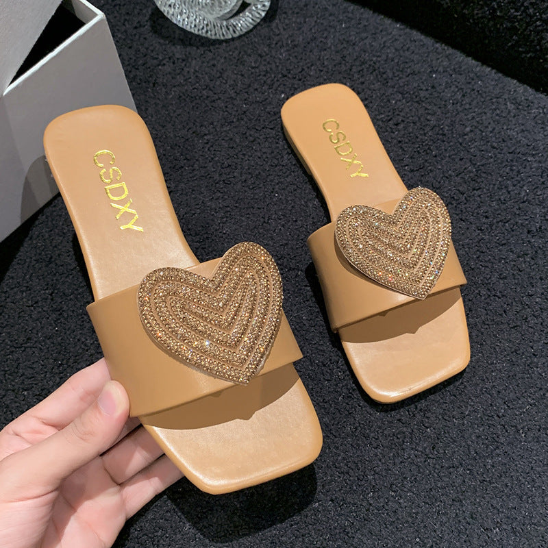 Damen Glamouröse Slipper mit Herz-Applikation EB