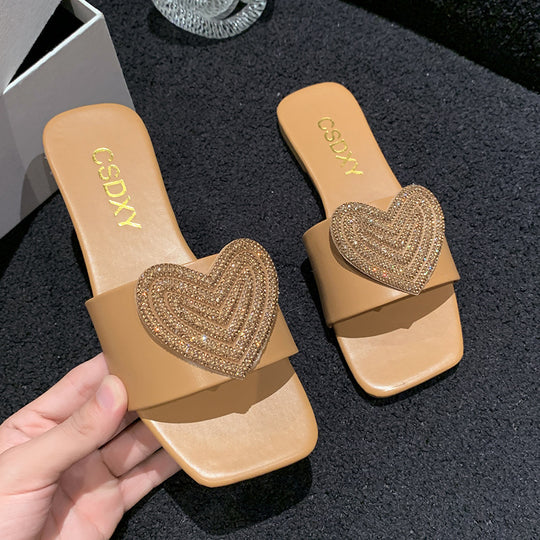 Damen Glamouröse Slipper mit Herz-Applikation EB