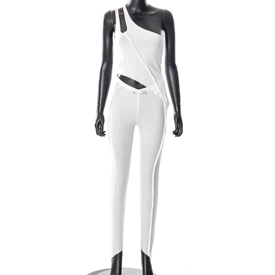 Damen asymmetrischer Jumpsuit mit modischem Cut-Out und eleganter Taillierung EB