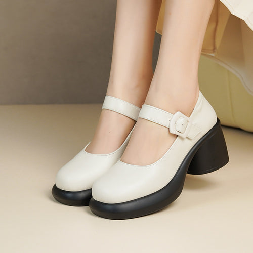 Damen Mary Jane Schuhe mit modischem Riemen und komfortablem Blockabsatz EB