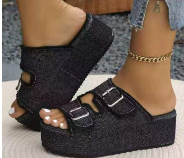 Damen Plattform Sandalen mit schicken doppelt Schnallen EB