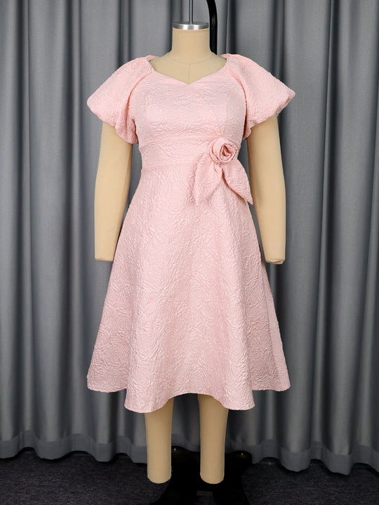 Damen Kleid mit voluminösen Puffärmeln und eleganter Schleifenapplikation EB