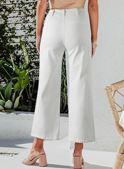 Damen High-Waist Jeans mit Knopfdetail und weitem Bein EB