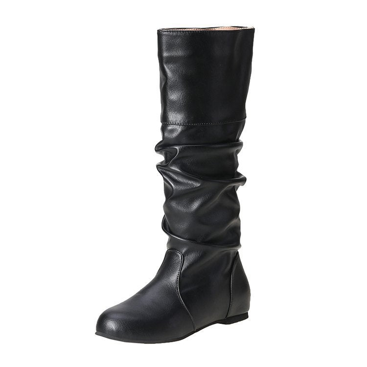 Damen Schlupfstiefel mit gerafftem Schaft und flacher Keilsohle EB