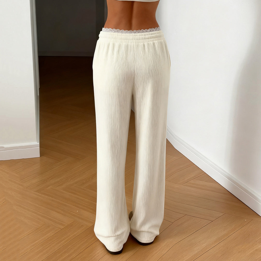 Damen Weite Lounge-Hosen mit elastischem Bund und Bindegürtel EB