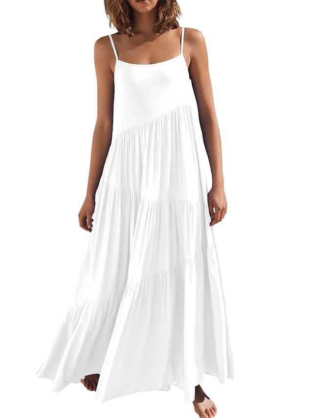 Damen Maxikleid mit zarten Spaghetti-Trägern und fließendem Schnitt EB