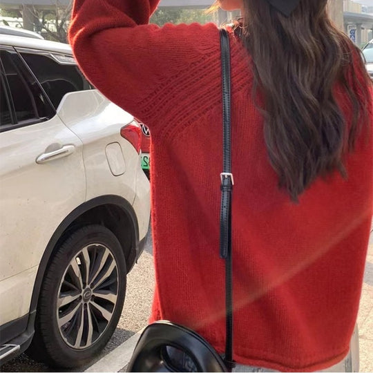 Damen gemütlicher Strickpullover mit lässigem Schnitt und luftigen Ärmeln EB