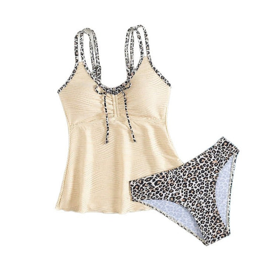 Damen Tankini mit modisch gerüschtem Oberteil und animalischem Print EB