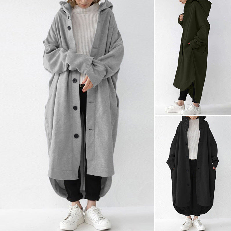 Damen nan weites Kapuzen-Kokonmantel mit asymmetrischem Saum und großen Eingrifftaschen EB