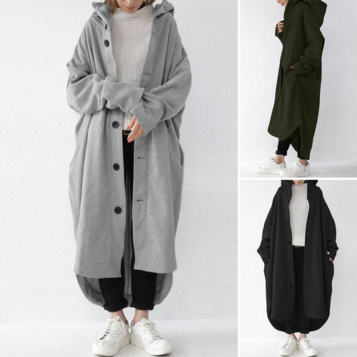 Damen nan weites Kapuzen-Kokonmantel mit asymmetrischem Saum und großen Eingrifftaschen EB
