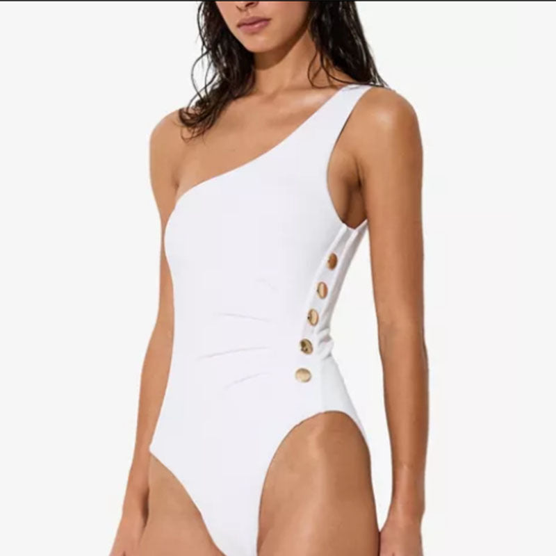 Damen Einseitiger Badeanzug mit eleganten Knopfdetails EB