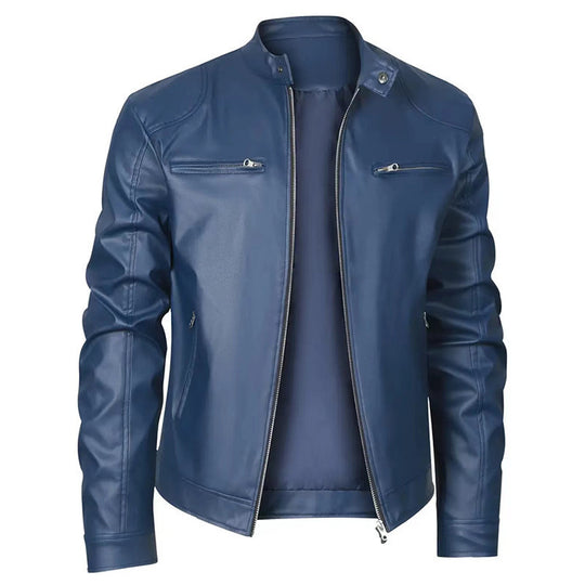 Herren nan schlanke Kunstleder-Bikerjacke mit Stehkragen, durchgehendem Reißverschluss und zwei Brusttaschen EB