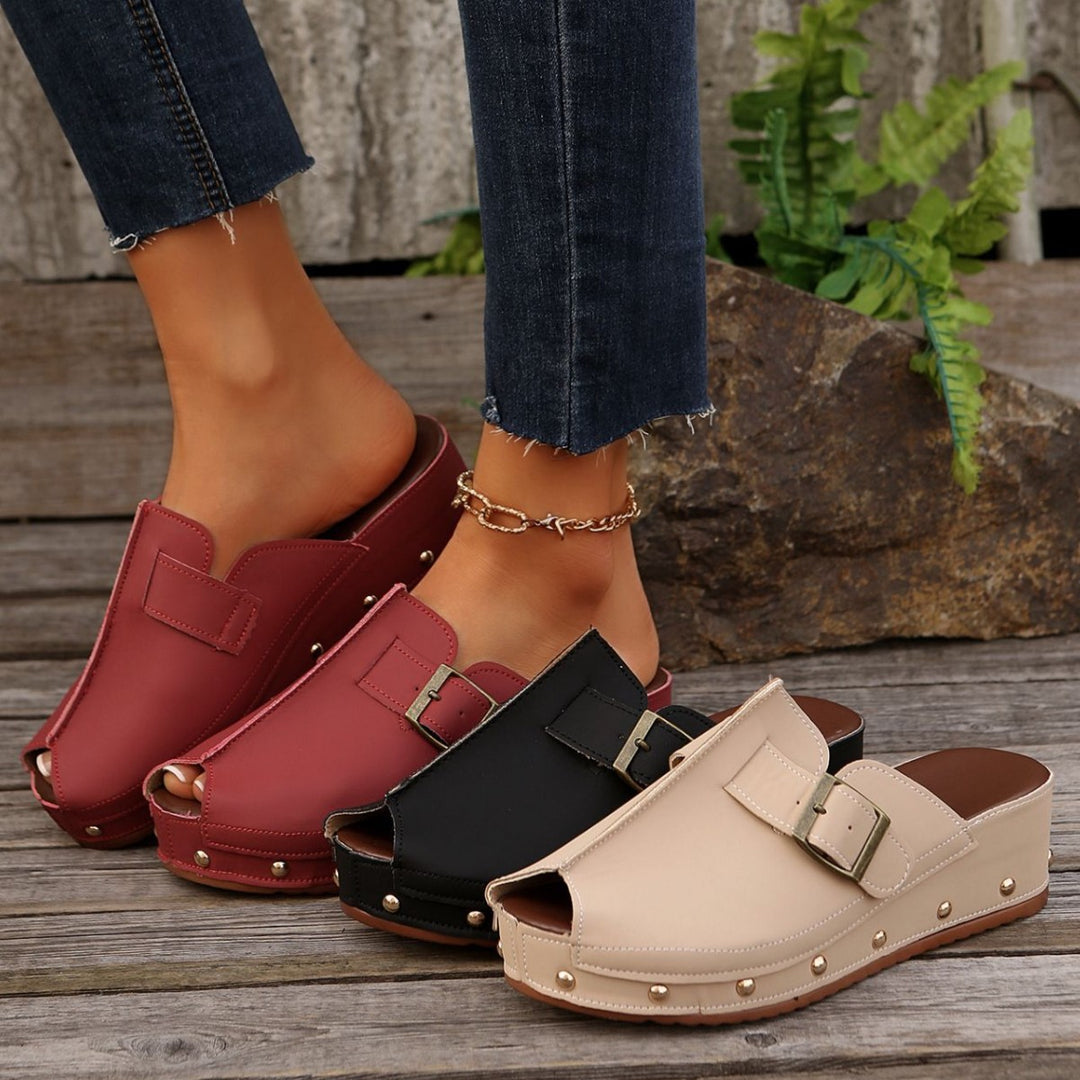 Damen Clogs mit modischem Schnallen-Design und trendiger Metallverzierung EB