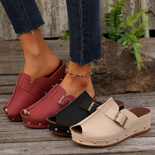Damen Clogs mit modischem Schnallen-Design und trendiger Metallverzierung EB