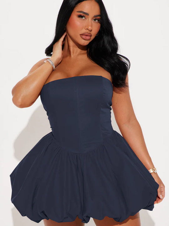Damen Trägerloses Babydoll-Kleid mit voluminösem Saum EB