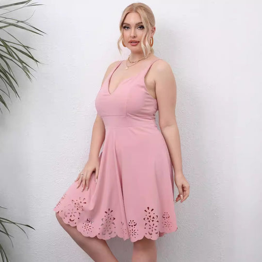 Damen A-Linien Kleid mit floralem Lochmuster EB