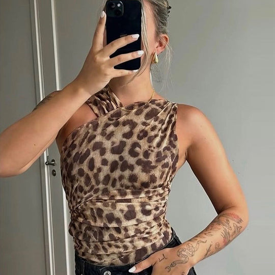 Damen Figurbetontes Bodysuit mit raffinierten Raffungselementen und Animal-Print EB