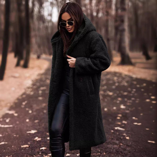 Damen kuschelige Teddyjacke im Oversized-Stil mit Kapuze EB