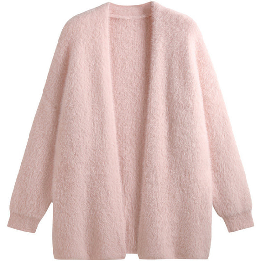 Damen oversized Strickjacke aus weichem Fleece mit offenem Schnitt EB