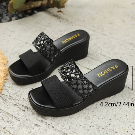 Damen Wedge-Pantoletten mit floralem Riemendesign und komfortabler Plateausohle EB